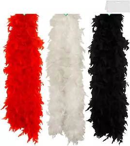FANCY DRESS FEATHER BOA 150CM RED WHITE OR BLACK BURLESQUE SHOWGIRL HEN NIGHT - Picture 1 of 5