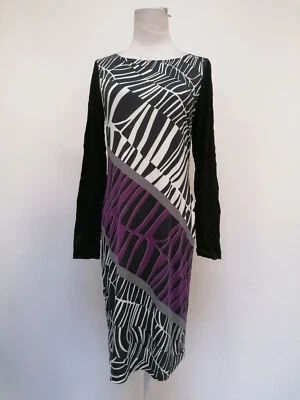 Alba Moda Damen langarm Kleid schwarz-weiß-lila Größe 40 412-1628 - Bild 1 von 3