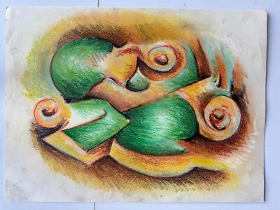 Figura de arte forastero abstracto vintage sobre papel azul posmoderno 9x12 Foto 1 de 4