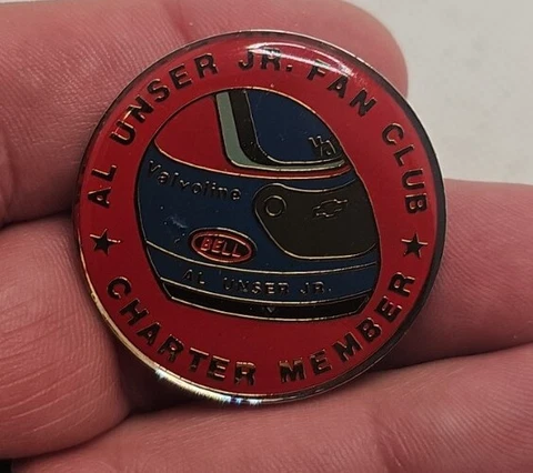VTG Lapel Hat Pinback indy car racing helmet AL Unser JR fan club charter member Cover