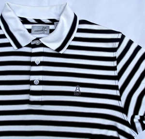 Ashworth Polo Shirt Mens Medium Black White Stripe Golf Course Country Club - Picture 1 of 8