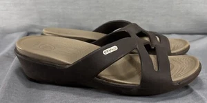 Crocs Patricia II Brown Wedge Strappy Slides Slip On Comfort Sandals Women Sz 8 - Picture 1 of 9