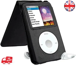 Black Leather Case Cover for Apple iPod Classic 7th 120 160GB Video 5th 30GB U2 - Picture 1 of 12