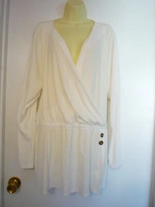 LANE BRYANT KNIT TOP-SZ 26/28-NWT--WHITE-V NECK-CRISS CROSS FRONT-ELASTIC WAIST- - Picture 1 of 8