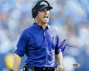 JOHN HARBAUGH SIGNED BALTIMORE RAVENS FOOTBALL 8X10 PHOTO PSA/DNA SUPER BOWL - Picture 1 of 2