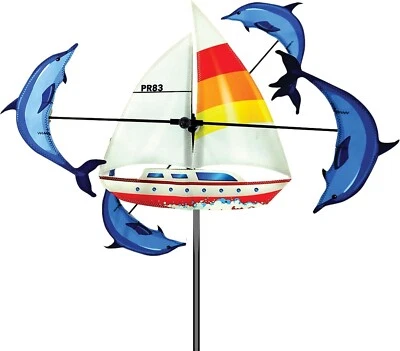 Velero Dolphin Whirligig Wind Spinner 12,5" Foto 1 de 4