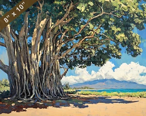 Maui with Lahaina Banyan Tree oil painting 8x10 Print - Picture 1 of 1