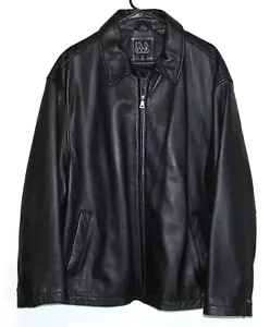 Jos A Bank Black Leather Motorcycle Jacket Bomber Full Zip Quilt Lined Men XL - Picture 1 of 10