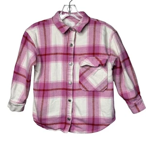 Zara Shirt Girl 8 Pink White Plaid Shacket Basic Everyday Layering School Casual - Picture 1 of 7