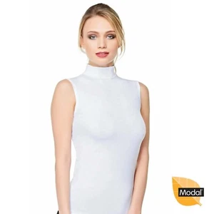 *NEW* Womens Roll Neck Modal Top Sleeveless Turtle Polo Neck Stretchy T shirt - Picture 1 of 5