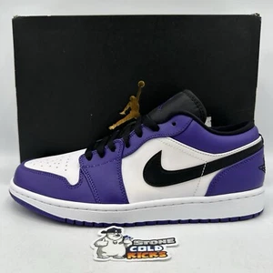 Nike Air Jordan 1 Low Black Court Purple White Size 10 553558-500 Left Shoe Only - Picture 1 of 8