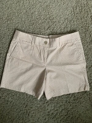 Ann Taylor LOFT women’s size 12 pink/brown geometric flat front chino shorts - Image 1 of 4