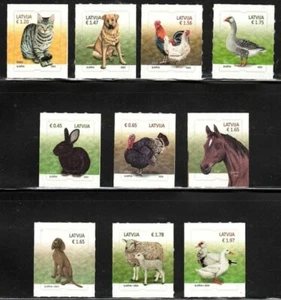 Latvia 2022/2023/2024 Domestic Animals stamps 10v MNH CAT, DOG, HORSE, BIRDS - Picture 1 of 1