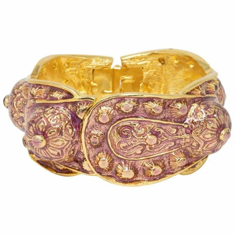 Brazalete Brazalete KJL Kenneth Jay Lane Blush Esmalte Púrpura Oro Adornado Foto 1 de 4