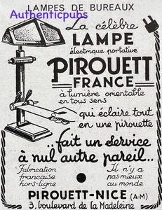 PUBLICITE PIROUETT LAMPE ELECTRIQUE PORTATIVE LUMIERE DE 1930 FRENCH AD PUB RARE - Picture 1 of 1