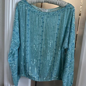 Top Vintage Años 80 Azul Aqua Swee Lo Lentejuelas Talla Mediana 100% Seda - Imagen 1 de 7