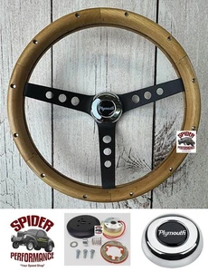 1970-1987 Plymouth wood steering wheel 13 1/2" WALNUT BLACK SPOKE - Picture 1 of 8
