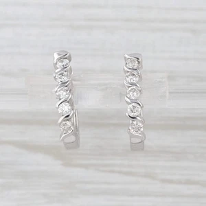 0.42ctw Diamond Journey J-Hook Earrings 14k White Gold Snap Top Drops - Picture 1 of 6