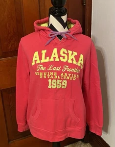 Alaska "The Last Frontier - 1959" Pink Hoodie, Drawstring Hood, Size Large - Picture 1 of 4