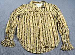 Anthropologie Maeve Camicia Donna 2 Stampa Bassotto Fredericka Bottoni Giallo - Foto 1 di 7