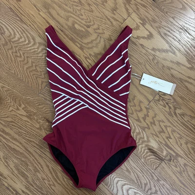 Gottex Embrace V Neck Surplice One Piece Swimsuit Size 8 Raspberry/white - Image 1 of 4
