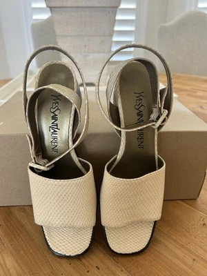 YVES SAINT LAURENT Vintage White Chunky Heel Shoes Ankle Strap YSL Size 6 NEW! - Image 1 of 4