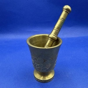 Vintage Messing Mörser Stößel Set gemarkt LNS auf Sockel - Bild 1 von 9