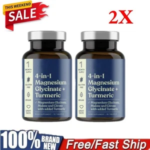 2X Magnesium Glycinate Turmeric 4-in-1 Complex Triple-Stren gth Vegan Tablets - Picture 1 of 10