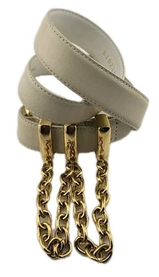 CIPRIANI Women's White Leather Belt Sz Small Gold Tone Buckle Chain Accents 1"W - Image 1 of 4