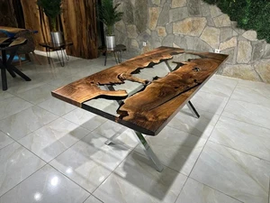 Clear Epoxy Custom Wood Dining Tabletop | 72" x 36" Resin table decor - Picture 1 of 11