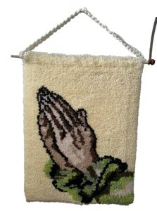 Riegel Haken Teppich Wandbehang Jesus betende Hände fertig Vintage Apx 20" x 27" - Bild 1 von 11
