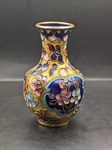 Jarrón chino vintage mini cloisonne bronce latón cobre esmalte flores - Imagen 1 de 17