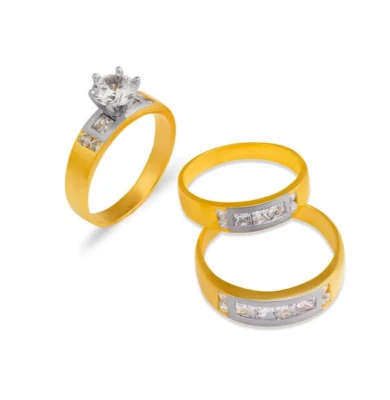 NEW 14K TWO TONE GOLD WEDDING TRIO RING SET - Image 1 of 2