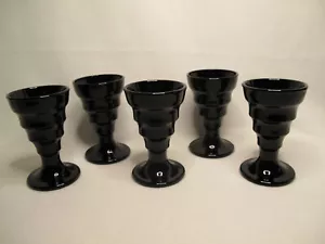 Set of 5 Vintage Veecup Chicago Soda Fountain Ice Cream Black Glass Cup Holders - Picture 1 of 15