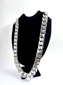 Collar de cadena muy largo pesado Taxco mexicano plata esterlina 925 con bordillo. 30", 740 g - Imagen 1 de 17