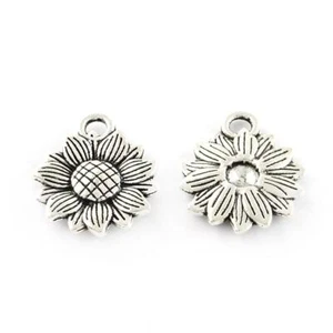 Metal Alloy Sunflower Charms Antique Silver 15.5x18mm Pack Of 30 - Picture 1 of 1