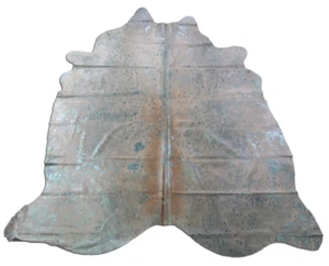 Turquoise Cowhide Rug, Acid Washed Metallic Cowhide - 7 x 6 1/2 FT B-046 - Picture 1 of 6