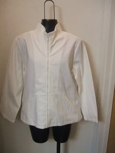 Eileen Fisher White Textured Jacket Medium Zipper Front Cotton Spandex M Sharp! - Picture 1 of 11