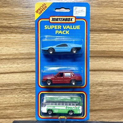 Matchbox MB-858 3 Pack Volvo 760, Super GT, Ikarus Coach Tourist Bus New 1990 - Image 1 of 2