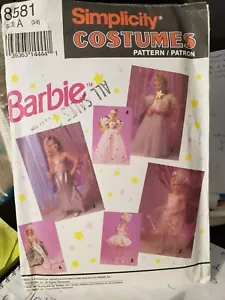 1993 Simplicity Costumes Pattern BARBIE #8581 Size 3-8 Uncut - Picture 1 of 2