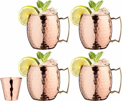 Royalty Art Moscow Mule 100% Handcrafted Pure Solid Copper Mugs Handles...