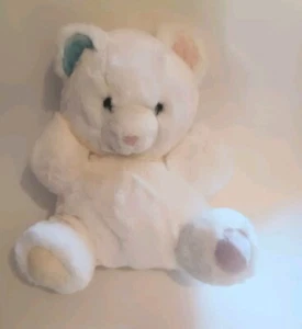  Vintage White Teddy Bear With Pastel Color Paws & Ears Pink Nose Black Eyes - Picture 1 of 2