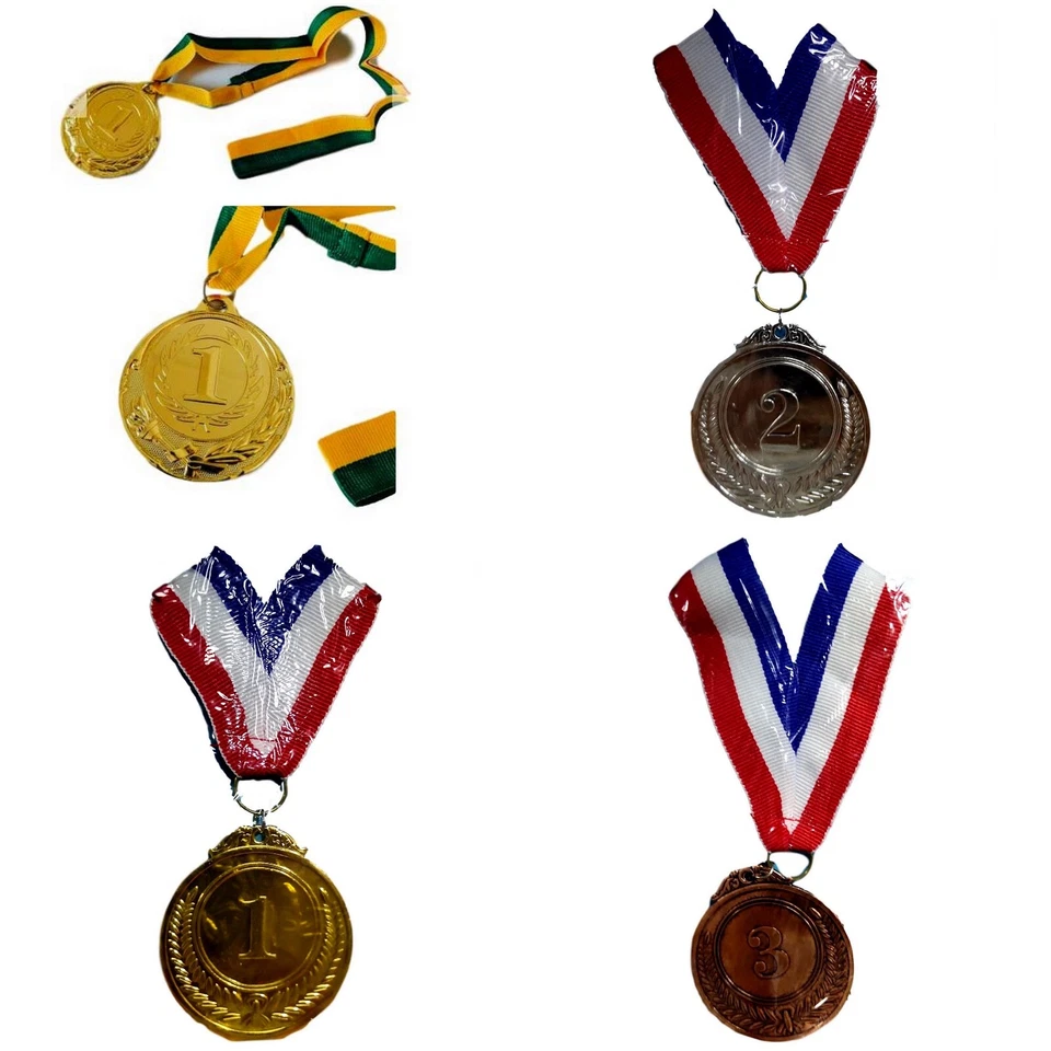 Metal Gold Medal Silver Bronze Olympic Sport Game Party Favours 40cm Ribbon  - image 1 of 1