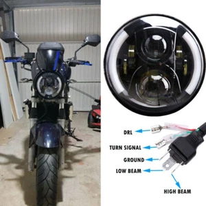 7" inch LED Headlight with DRL Hi/Lo Beam Ring Headlamp Turn Signal Motorcycle - Picture 1 of 12