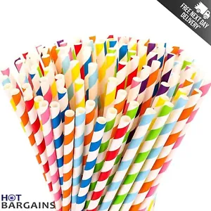 Disposable Paper Straws | Stripy | Drinking Straws 8" Eco Friendly Biodegradable - Picture 1 of 13