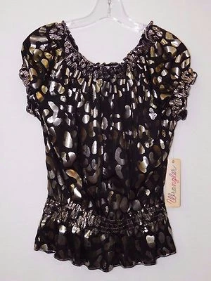 Camisa negra de manga corta Wranger para dama con manchas de lámina plateada, estilo LWK131X Foto 1 de 2