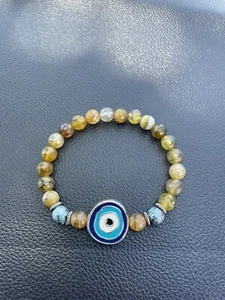 Echtes Armband echter Olivenquarz mit Auge, Türkis, 7" - Bild 1 von 5