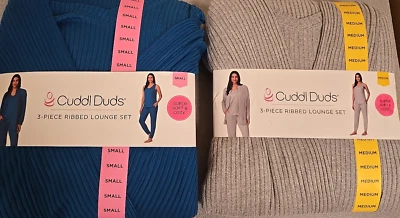 Juego de salón acanalado Cuddl Duds 3 piezas - azul o gris - nuevo con etiquetas Foto 1 de 4