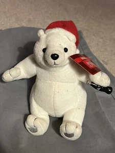 Christmas Coca-Cola Seated Polar Bear Plush 6" W Tag & Santa Hat Beverly Hills - Picture 1 of 3
