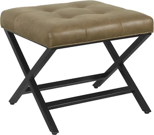 Home Decor | Modern Tufted Faux Leather Square Ottoman with Metal X Base | Ottom - Picture 1 of 8